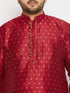 Vastramay Men's Plus Size Maroon Zari Weaved Kurta Dhoti Set